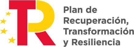 Logo del "Plan de Recuperación, Transformación y Resiliencia" en colores rojo, amarillo y negro, representando un enfoque en la sostenibilidad y la innovación en España.